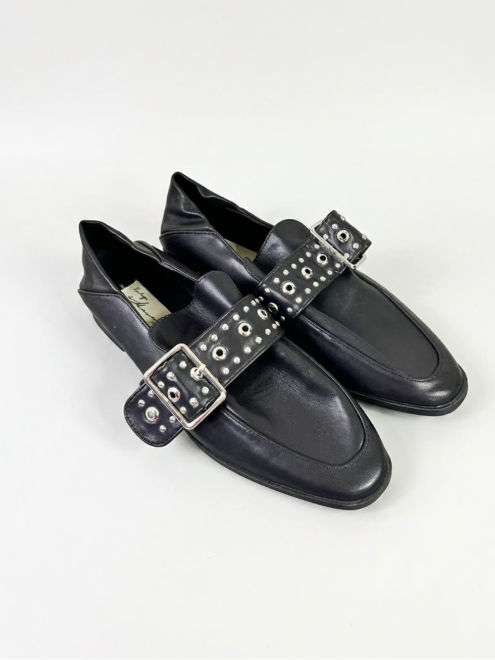 Vintage Havana Maureen studded black loafer mules flats size 6.5 leather